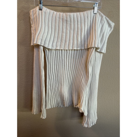NWT Reformation Lana Cashmere Blend Ribbed Off-Shoulder Sweater XL - Picture 2 of 6